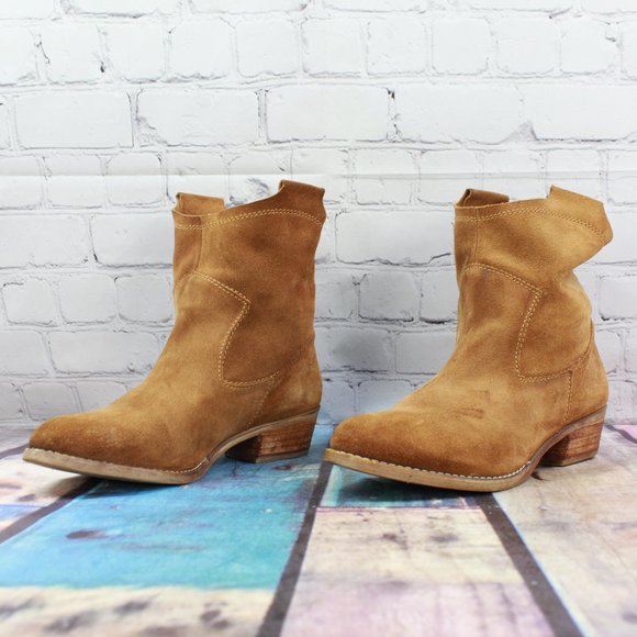 14th & Union Brown Suede Wooden Pull On Heeled Ankle Boots Size 7.5 - Picture 2 of 9